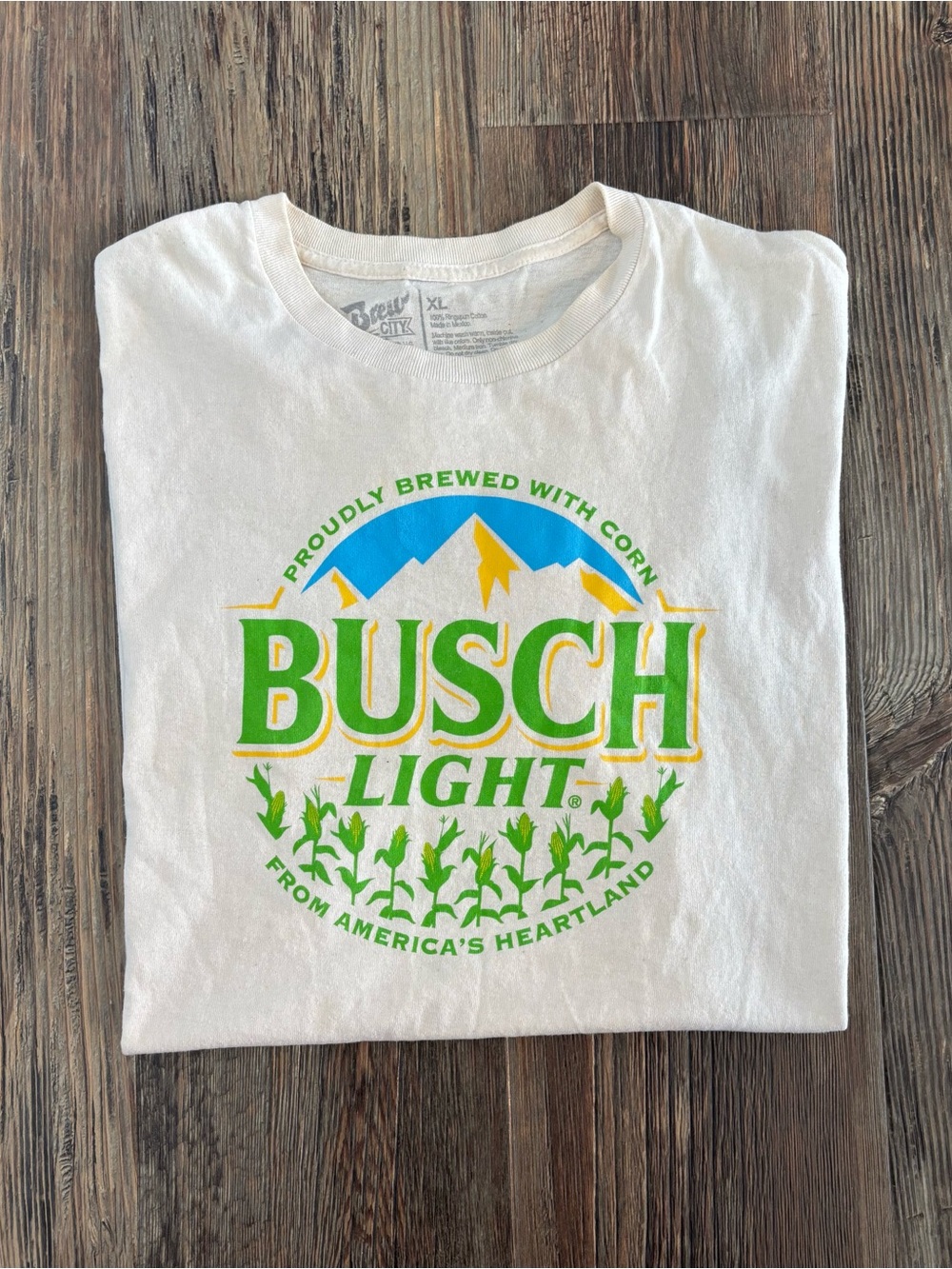 Brew City Busch Light S/S Graphic Tee Shirt Mens XL Cream Green Blue Corn Brewed